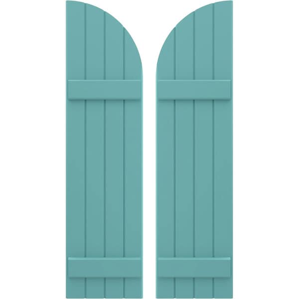 Ekena Millwork Americraft 4-Board (2 Batten) Wood Joined Board-n-Batten Shutters w/ Arch Top, ARW101BQ414X77PTH, PR ARW101BQ414X77PTH - main